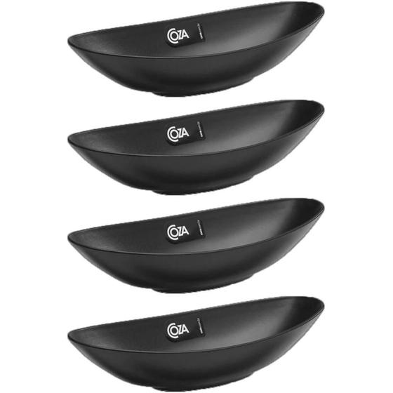 Imagem de Kit 4 Travessas Canoas Restaurantes Petiscos Essential Coza Pretos 350ml Porções Alimentos Plástico