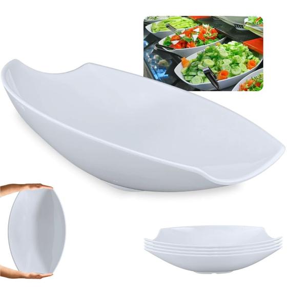 Imagem de Kit 4 Travessas para Buffet Salada 41cm Oval Curva Funda para Restaurante Profissional Melamina Branca  Bestfer 