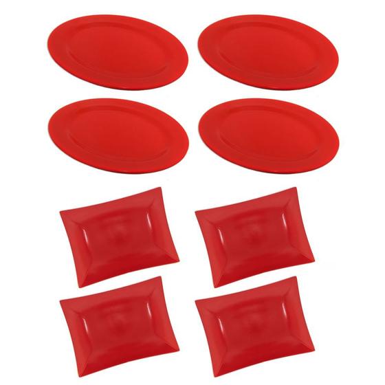 Imagem de Kit 4 Travessas Prato Oval 25 Cm + 4 Pratos Retangular 22cm em Melamina para Sushi  Fuxing 