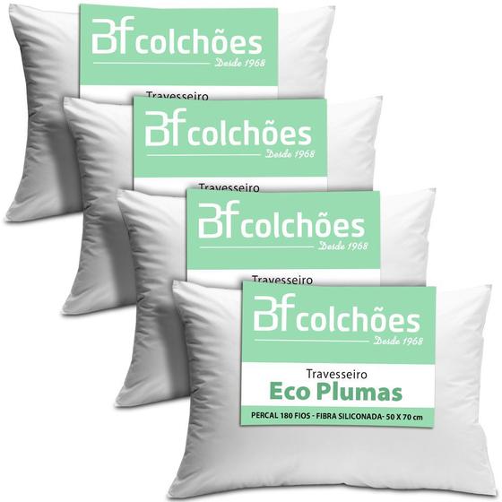 Menor preço em Kit 4 Travesseiro Antialérgico Percal 180 Fios Ecoplumas Fibra Siliconada Macio Lavável 50x70x14cm BF Colchões