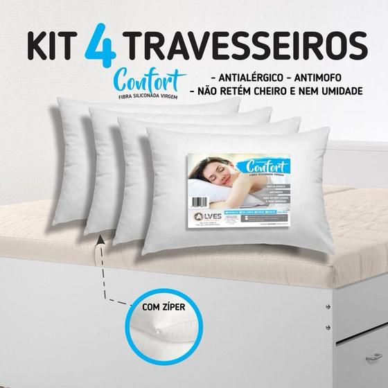 Imagem de kit 4 Travesseiros Confort com Ziper  