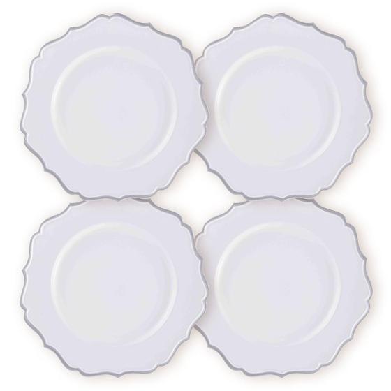 Imagem de Kit 4 Un Sousplat Branco Com Prateado 33Cm Rafimex
