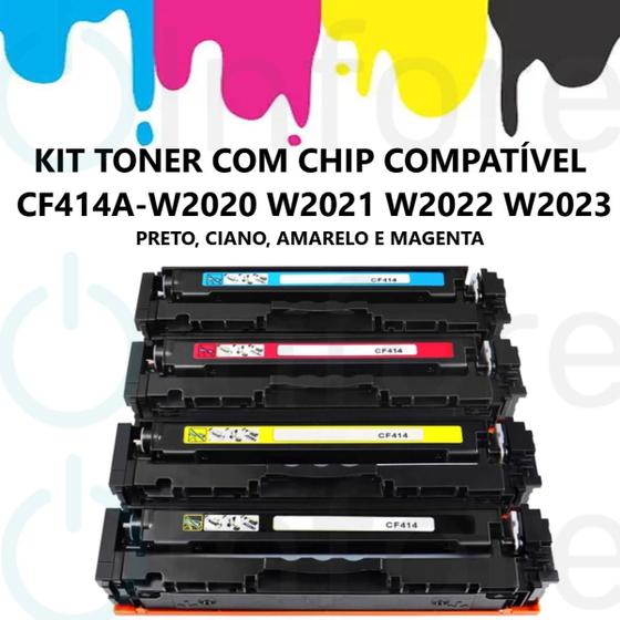 Kit 4 Un Toner Cf414a 414a W2020 Compatível C/ M454DW M454DN M479FDW M479DW Com Chip Menor preço em Kit 4 Un Toner Cf414a 414a W2020 Compatível C/ M454DW M454DN M479FDW M479DW Com Chip