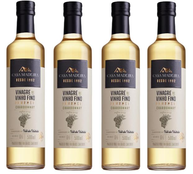 Imagem de Kit 4 Un Vinagre de Vinho Branco Fino Gourmet Chardonnay Casa Madeira 500 ml