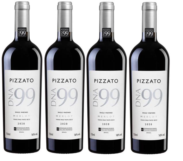 Imagem de Kit 4 Un Vinho Pizzato DNA 99 Single Vineyard Merlot 750 ml