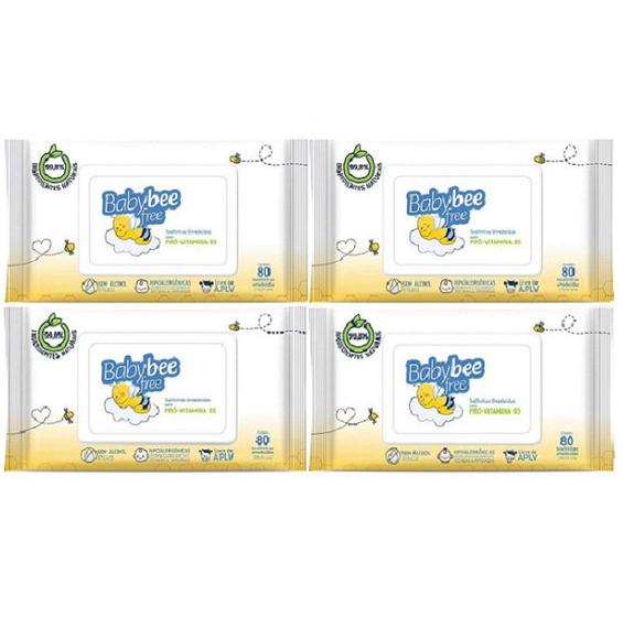 Imagem de Kit 4 Unidades Lenço Umedecido Baby Bee Free Com 80 Unidades