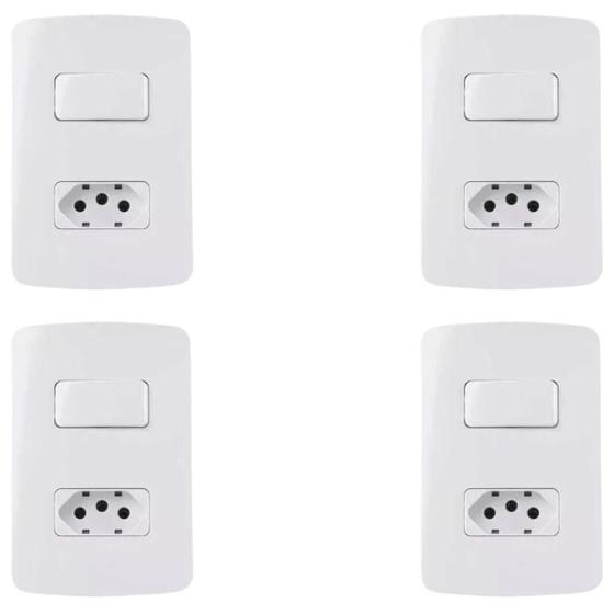 Imagem de Kit 4 unidades - mg b3 conj 1 tom. 2p+t 20a + 1 int. simples 10a 4x2 branco (19474)
