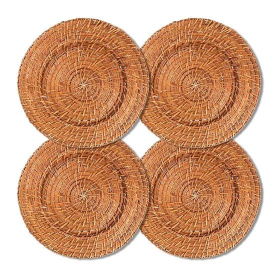 Imagem de Kit 4 Unidades Sousplat Redondo Bege Rattan 32Cm Rafimex