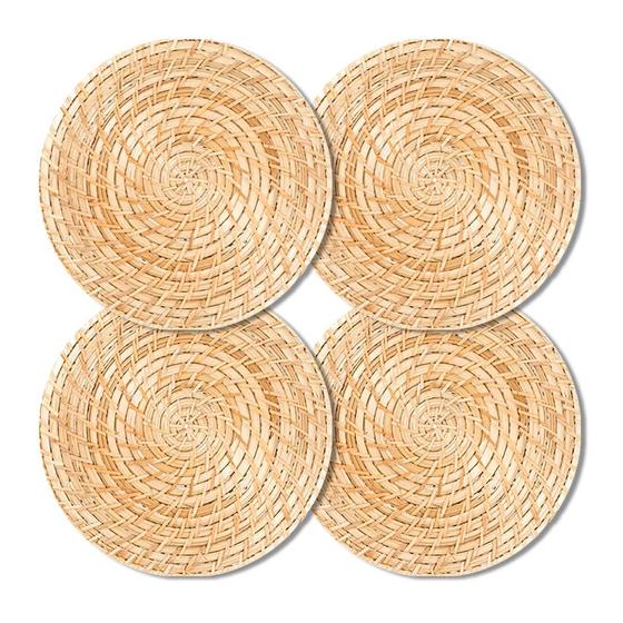 Imagem de Kit 4 Unidades Sousplat Redondo Natural Rattan 32Cm Rafimex