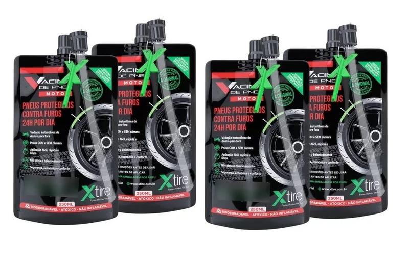 Imagem de kit 4 Vacinas De Pneu Moto 250ml - Xtire (4 Frascos)