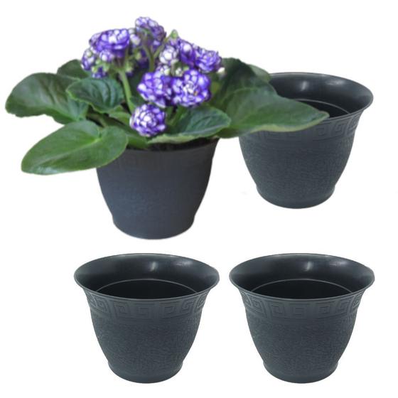 Imagem de Kit 4 Vasinhos Violeta e Kalanchoe Decoração Cachepô Redondo 9cm - Vaso de Planta Cor Preto