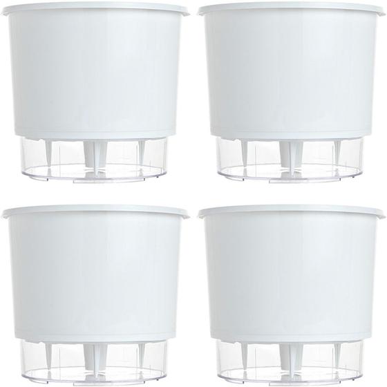 Imagem de Kit 4 Vaso Raiz Auto Irrigável N3 16x14 Branco Plantas Promo