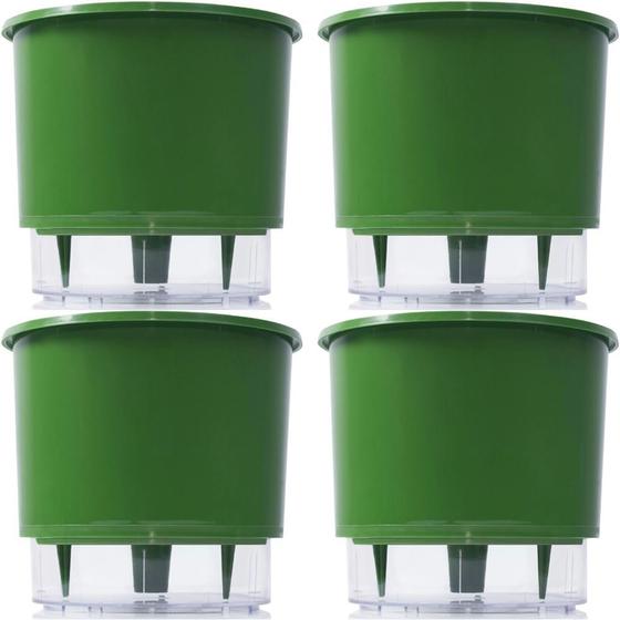 Imagem de Kit 4 Vaso Raiz Autoirrigavel 21x18 Verde Esc Planta Tempero