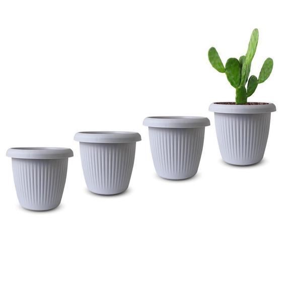 Imagem de Kit 4 Vasos Decorativos Plantas Flores 3,2L Cinza Claro