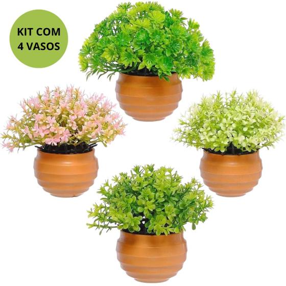 Imagem de Kit 4 Vasos Vasinhos Plantas Flores Artificial Decoração