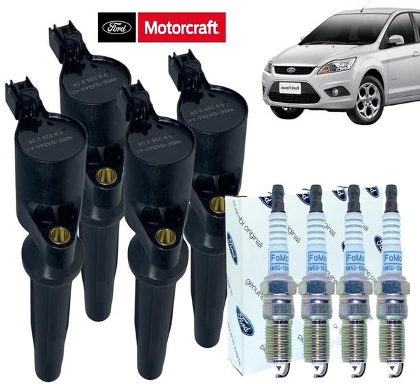 Imagem de Kit 4 Velas + 4 Bobinas Originais Focus 2009 a 2013 Ecosport 2009 a 2012 2.0 16v Duratec GAS/FLEX