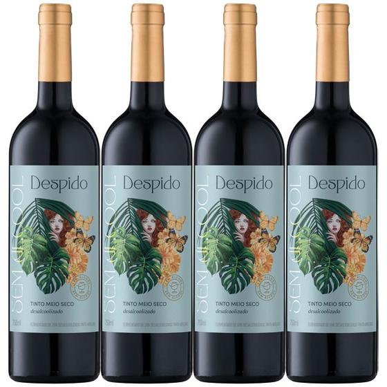 Imagem de Kit 4 Vinho S/ Álcool Despido Tinto Meio Seco 750mL Nacional