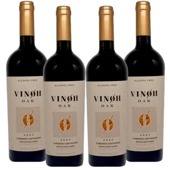 Imagem de Kit 4 Vinho Sem Álcool Vinoh Tinto Merlot - 750mL Nacional