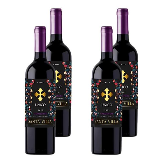 Imagem de Kit 4 Vinhos Santa Villa Unico Carménère Tinto Chile 750ml