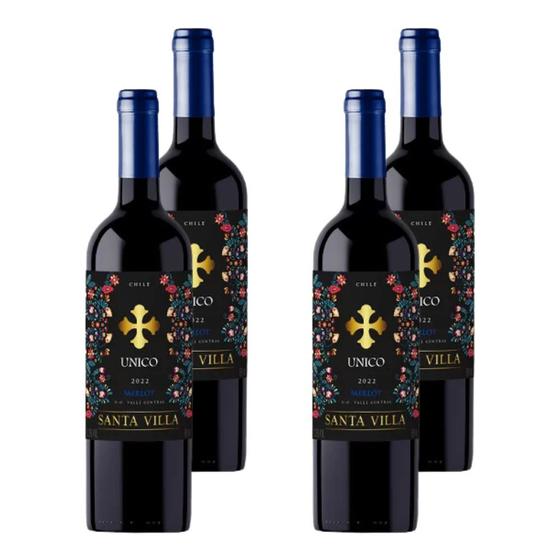 Imagem de Kit 4 Vinhos Santa Villa Unico Merlot Tinto Chile 750ml