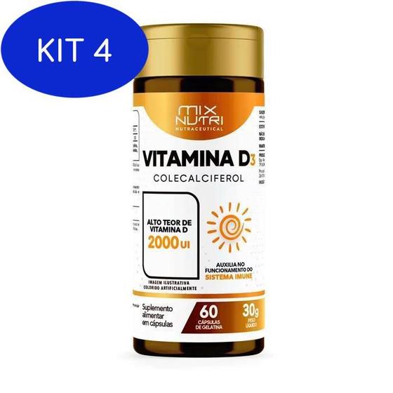 Imagem de Kit 4 Vitamina D3 - 60 Caps - 30G - Mix Nutri