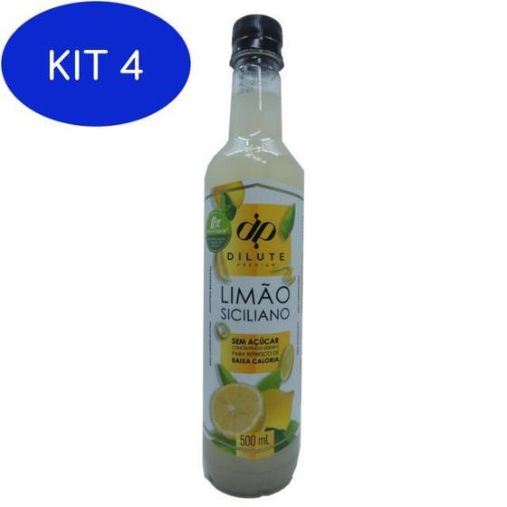 Kit 4 Xarope Dilute Limão Siciliano Sem Açúcar 500Ml Xarope para