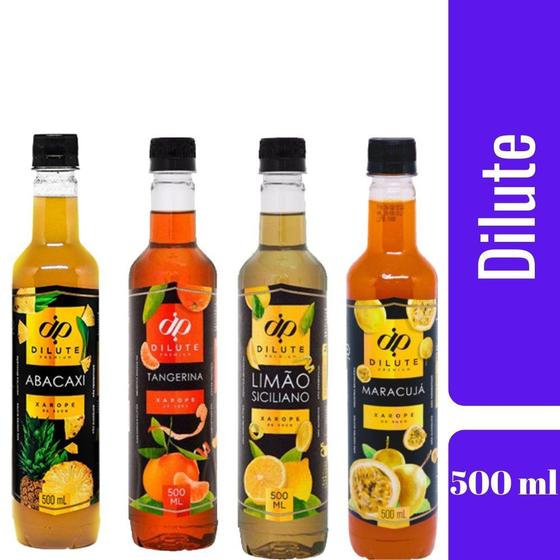 Kit 4 XAROPES DILUTE PREMIUM DRINKS E DOCES 500ML Maracujá, Tangerina
