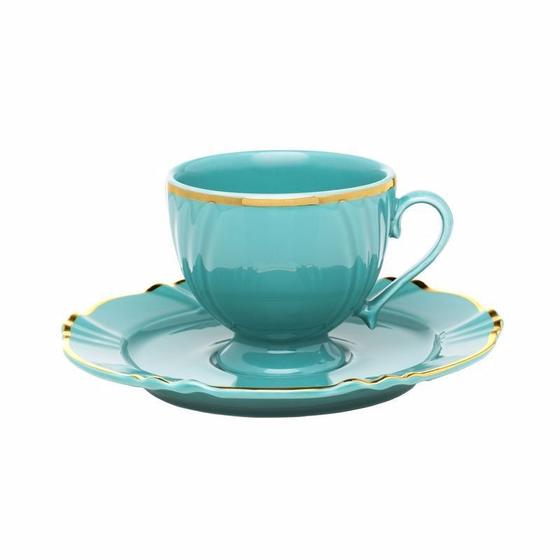 Imagem de Kit 4 Xícaras Cafézinho Soleil Aurora Oxford Porcelana Azul E Ouro 75ml