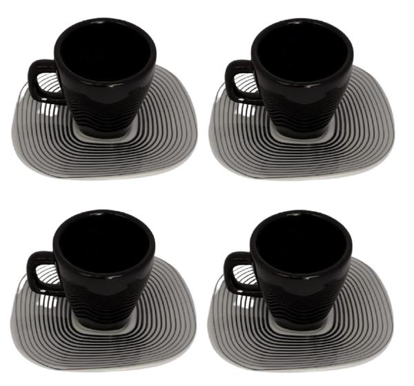 Imagem de Kit 4 Xícaras Chá/Café Shift Wisk 160ml Porcelana Preto e Branco Oxford