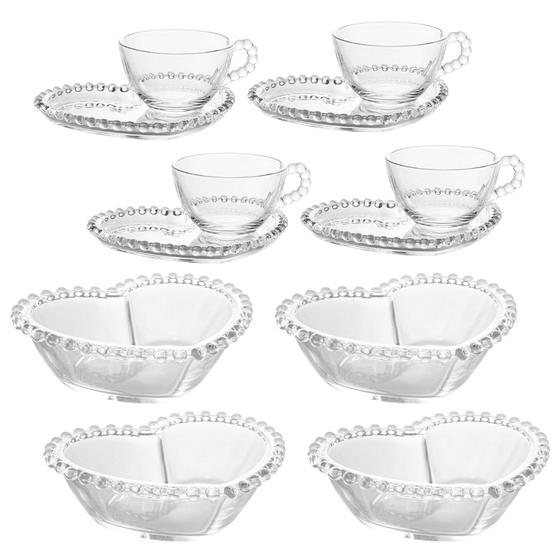 Imagem de Kit 4 Xícaras Chá Com Prato Coração 180ml + 4 Bowls Coração