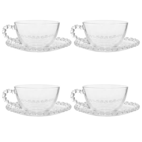 Imagem de Kit 4 Xícaras Com Pires de Cristal Café Chá Coração 170ml