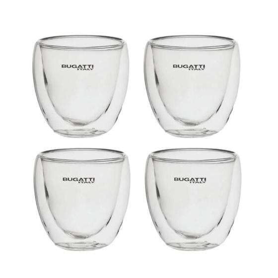 Imagem de Kit 4 xícaras de chá sem alça com parede dupla 250ml bugatti bgc250