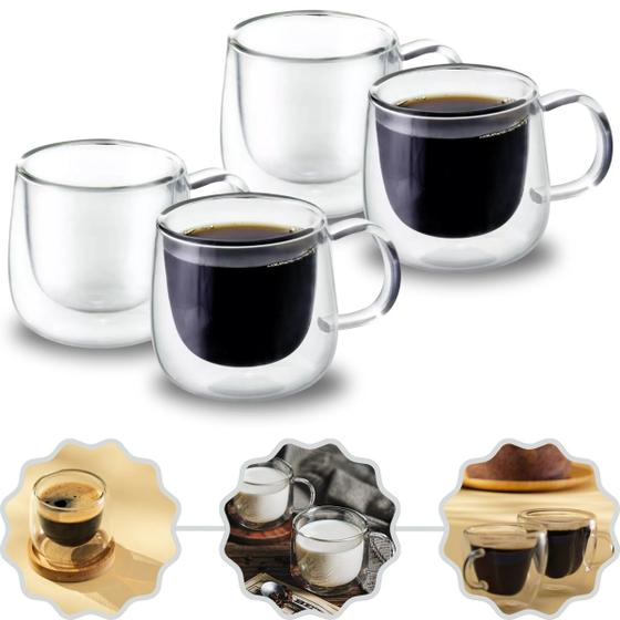 Imagem de Kit 4 Xícaras Premium Chá Café Parede Dupla 80ml Mimo Style