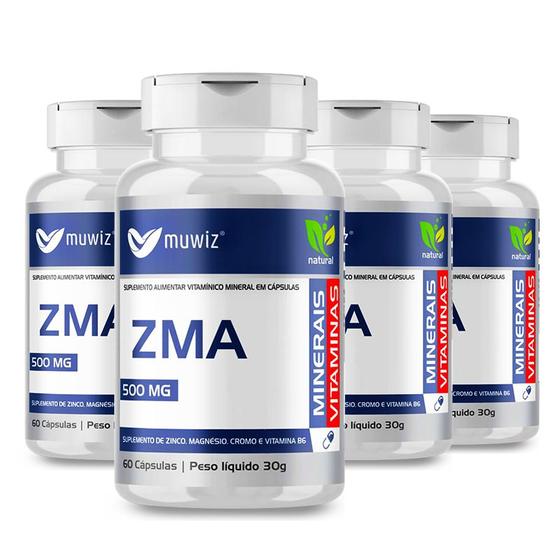 Kit 4 zinco magnésio vit b6 cromo 60 caps 500 mg zma muwiz Menor preço em Kit 4 zinco magnésio vit b6 cromo 60 caps 500 mg zma muwiz