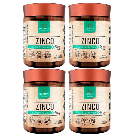 Imagem de Kit 4 Zinco Quelato Bisglicinato Vegano Nutrify 60 Caps