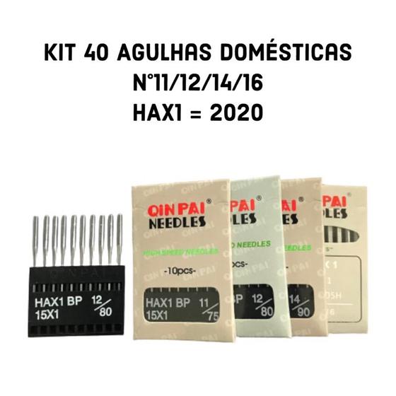 Imagem de Kit 40 Agulhas Doméstica 2020 HAX1 Números Variados 11/12/14/16 - QINPAI