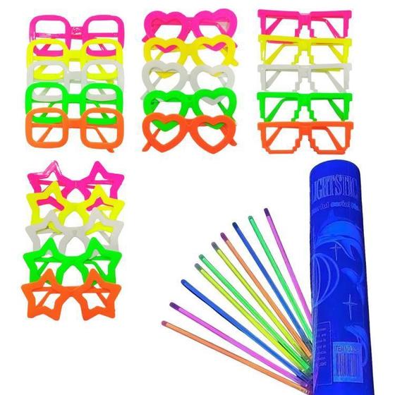 Imagem de kit 40 Óculos de Festa Neon que Brilham  Luz Negra + 100 Pulseiras Neon