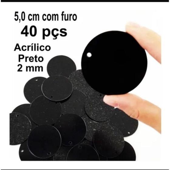 Imagem de Kit 40 Pçs Base Acrílica 5,0 Cm C/ Furo P/ Chaveiros branca e preta