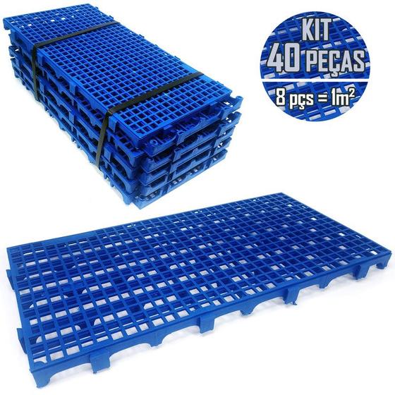 Imagem de Kit 40 Pçs Pallet Estrado Plástico 2,5 x 25x50 Azul Multiuso