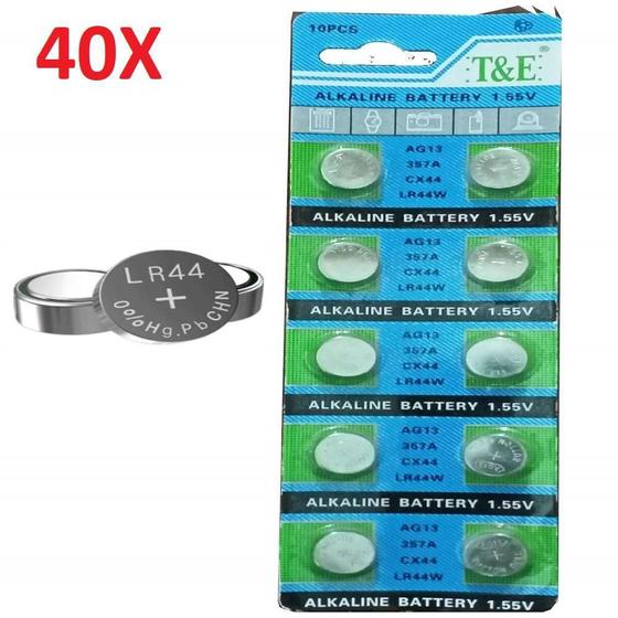 Kit 40 pilhas botao bateria blister lr44 ag13 lr1154 4 cartelas pilha ...