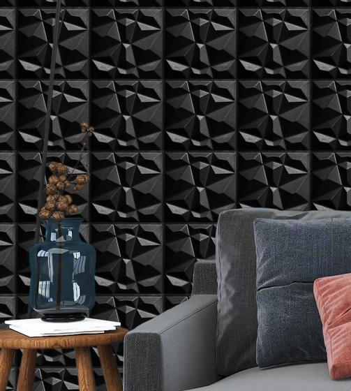 Imagem de Kit 40 Placas Preta 25x25cm 3D Decorativa Diamante Revestimento Plástico PVC Auto Relevo