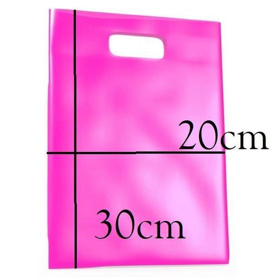 Imagem de Kit 40 Sacolas Plástica Rosa 20X30Cm Com Alça Resistente