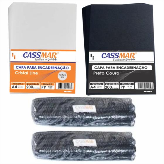 Imagem de Kit 400 Capas E 200 Espirais Pretos Para Encadernação 9-12mm