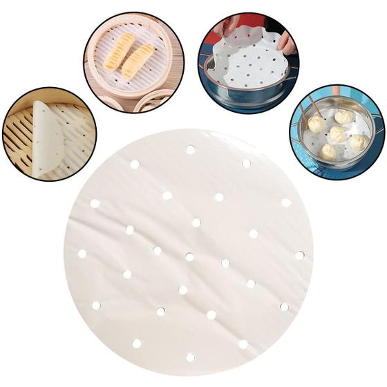 Imagem de Kit 400 Folhas Papel Furos Para Panela De Bambu 30 Cm