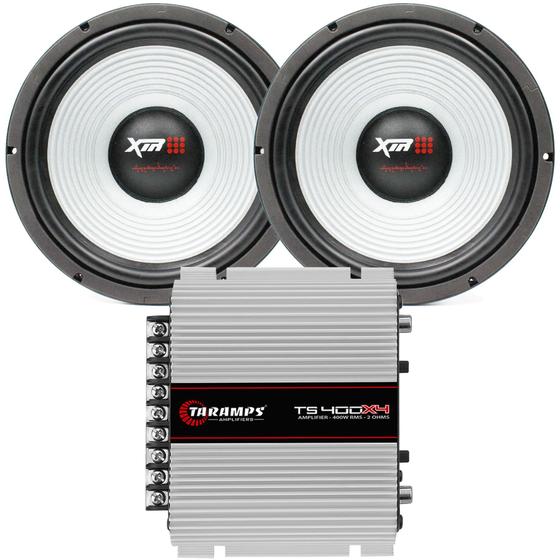 Imagem de Kit 400 Rms 2 Subwoofer Orion Prata + Modulo Taramps Ts400x4