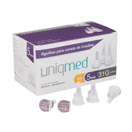 Imagem de Kit 400un agulha caneta insulina 5mm 31g uniqmed