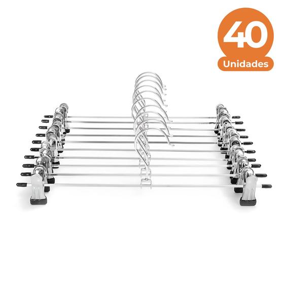 Imagem de Kit 40Cabides Presilhas Metal Cromado Calças Saia Bermuda Vestido