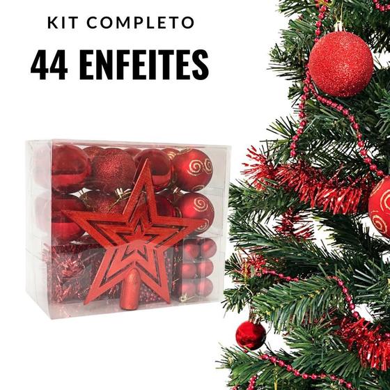 Imagem de Kit 44 Enfeite Natalino Completo Estrela, Bolinhas, Festão E