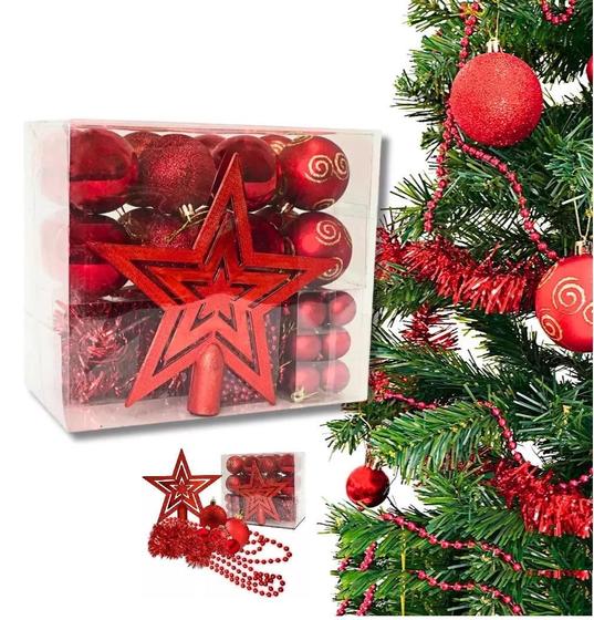 Imagem de Kit 44 Enfeites Para Árvore De Natal Com Estrela Vermelho