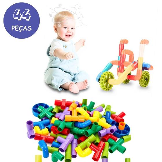 Imagem de Kit 44Pçs Brinquedo Infantil Blocos de Montar Grandes Resistente de Encaixe Coloridos